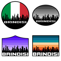 Brindisi Skyline Silhouette Italy Flag Travel Souvenir Sticker Sunset Background Vector Illustration SVG EPS AI