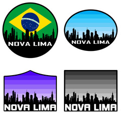 Nova Lima Skyline Silhouette Brazil Flag Travel Souvenir Sticker Sunset Background Vector Illustration SVG EPS AI