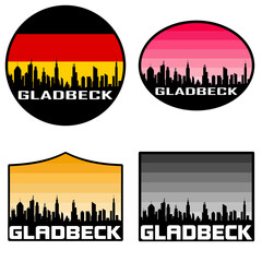 Gladbeck Skyline Silhouette Germany Flag Travel Souvenir Sticker Sunset Background Vector Illustration SVG EPS AI