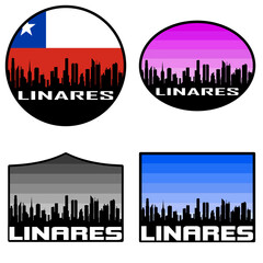 Linares Skyline Silhouette Chile Flag Travel Souvenir Sticker Sunset Background Vector Illustration SVG EPS AI