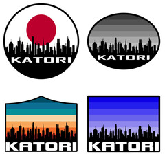 Katori Skyline Silhouette Japan Flag Travel Souvenir Sticker Sunset Background Vector Illustration SVG EPS AI