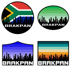 Brakpan Skyline Silhouette South Africa Flag Travel Souvenir Sticker Sunset Background Vector Illustration SVG EPS AI