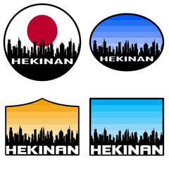 Hekinan Skyline Silhouette Japan Flag Travel Souvenir Sticker Sunset Background Vector Illustration SVG EPS AI