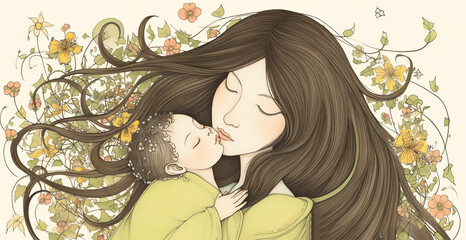 mother and child hugging, family love