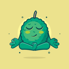 calm durian fruit character mascot with yoga meditation pose isolated cartoon in flat style design