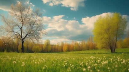 Obraz premium Beautiful blurred background image of spring nature. AI generative