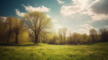 Obraz premium Beautiful blurred background image of spring nature. AI generative