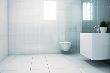 Naklejka na ściany i meble White Ceramic Tiles on Bathroom Walls. Photo generative AI