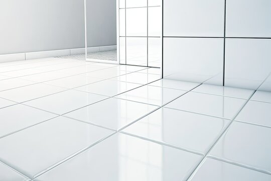 White ceramic tiles in bathroom flooring. Photo generative AI