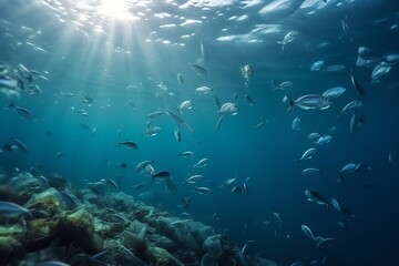 underwater view of a coral reef with fishes