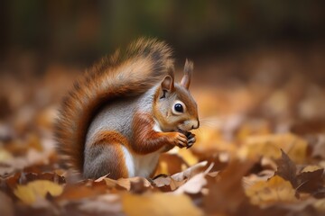 Naklejka na ściany i meble squirrel eating nut in the park