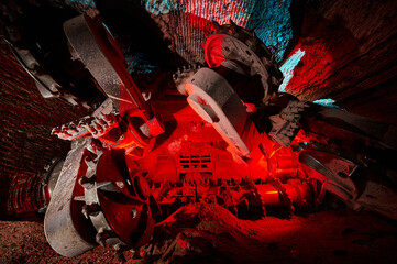 Mining machine with different saws in mineral quarry