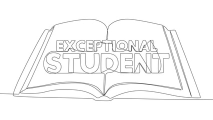 One continuous line of Book with Exceptional Student word. Thin Line Illustration vector concept. Contour Drawing Creative ideas.