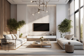 Contemporary Home Decor Living Room Space with Modern Interior Created with generative AI tools.