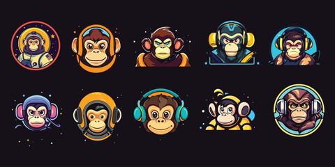set of Space chimp illustration. Chimp astronaut vector © uswatun