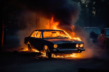 Obraz premium car in fire created with Generative AI technology
