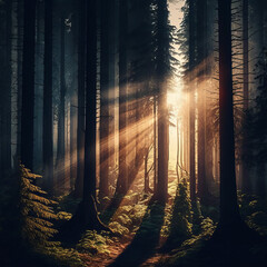 Naklejka premium sunset in the forest