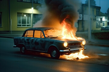 Obraz na płótnie Canvas car in fire created with Generative AI technology