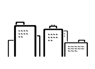 シンプルなオフィス街のアイコン　モノトーン　ピクトグラム　白背景