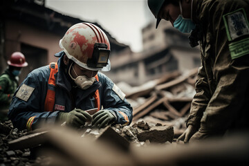 rescuers clear rubble China. generativ ai