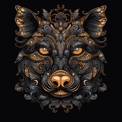 Face of a warthog in floral and in the style of dark compositions. Generative AI