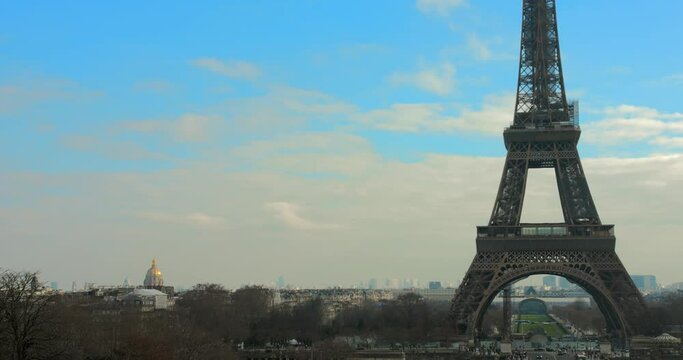 Iconic Eiffel Tower Seen From Trocadéro Garden Square In Paris, France. Tilt-up