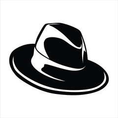 Fedora hat on artline black and white - obrazy, fototapety, plakaty