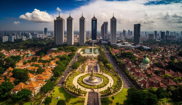 Aerial View of Jakarta Cityscape, the central city of business and administration Generative AI