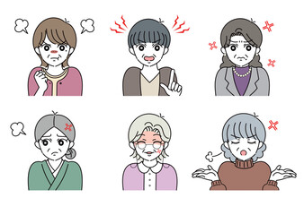 怒り　中年女性たち　イラストセット