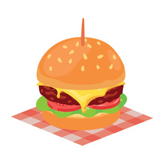 Freshly grilled burger in napkin