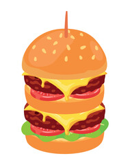 Juicy burger stacked high with cheese and tomato