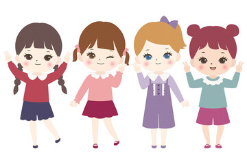 ピースをする子供たち