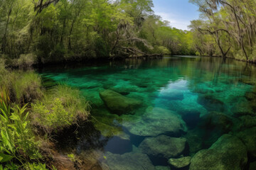 Fototapeta na wymiar Florida spring-fed river panorama created with Generative AI technology