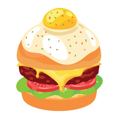 Gourmet burger with grilled beef and egg fried