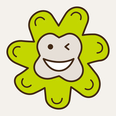 Smiling flower, abstract personage, mascot design, funny face, cute icon.