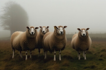 herd of sheep in the fog created with Generative AI technology