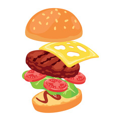 Fresh burger with grilled beef on tomato bread
