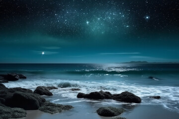 Fototapeta premium ocean in night, wonderful view magical with stars using ai