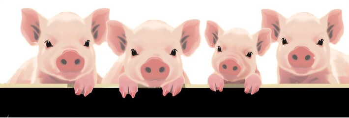 Cute little pigs looking over a fence (generative ai)