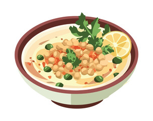 Fresh soup with healthy vegetables and herbs