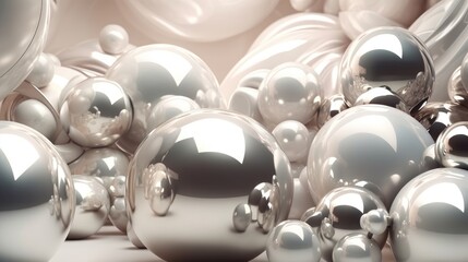 Abstract ball sphere white and silver vibrant metallic colors background. generative ai