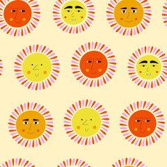 Smiling sun, abstract personage, mascot design, funny face, cute icon.