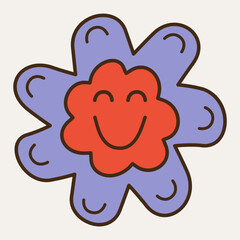 Smiling flower, abstract personage, mascot design, funny face, cute icon.