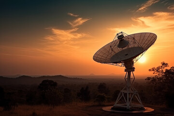 Obraz premium radio telescope at sunset created with Generative AI technology