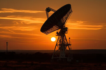 radio telescope at sunset created with Generative AI technology