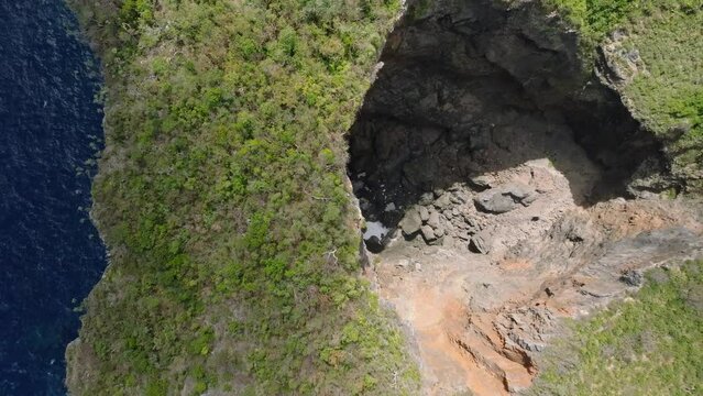 Top Down View Of Cave In Cabo Cabron National Park In Samana, Dominican Republic - drone shot