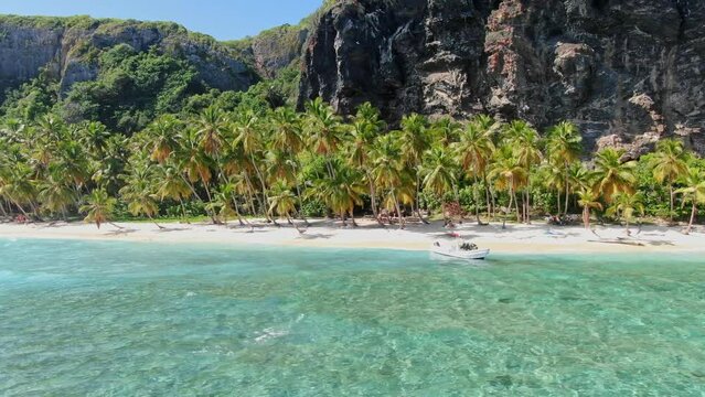 Scenic Playa Fronton In Las Galeras, Samana, Dominican Republic - drone shot