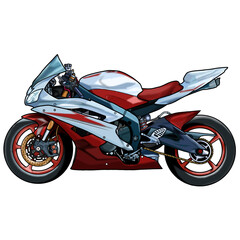 Illustration of a Modified Japanese Superbike R 6 Four Cyllinder Engine Motorcycle With Transparent Background