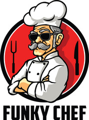 Funky Old Chef Cartoon Mascot Logo
