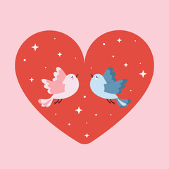 Two birds with a heart, banner of romance, love forever concept, Valentine's day, 